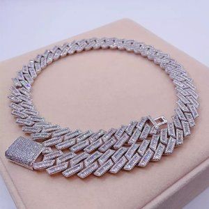 18MM Prong 3A+ CZ Baguette Cut Diamond Cuban Chain